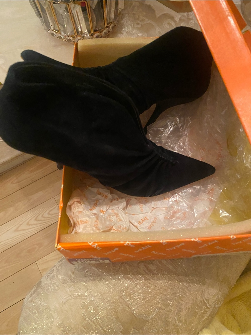 Hype Black Suede Pointed Toe Ankle Boots